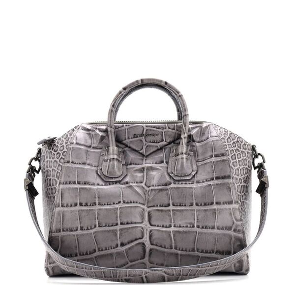 Givenchy Antigona Bag Crocodile Embossed Leather Medium Gray